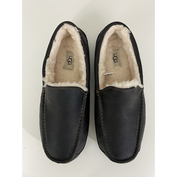 UGG Men’s Ascot Leather Slip On Slippers 5379 Dark Brown Sz 9 Extra Wide Luxe main image 11